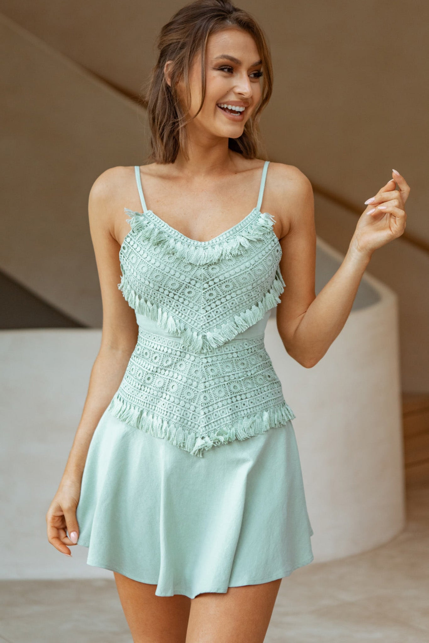 Janey Appliqué A-Line Dress Pistachio by Selfie Leslie