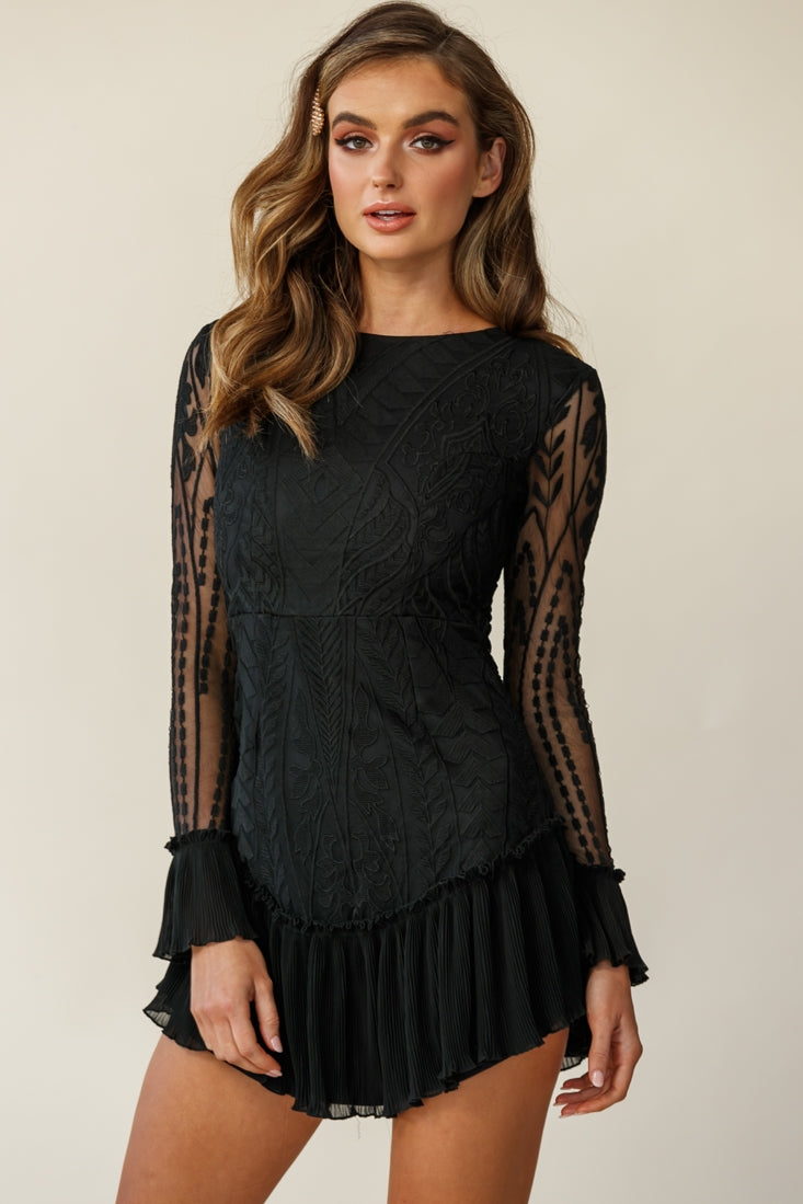 selfie leslie long sleeve dress Dreamy Long Sleeve Mini Dress Black