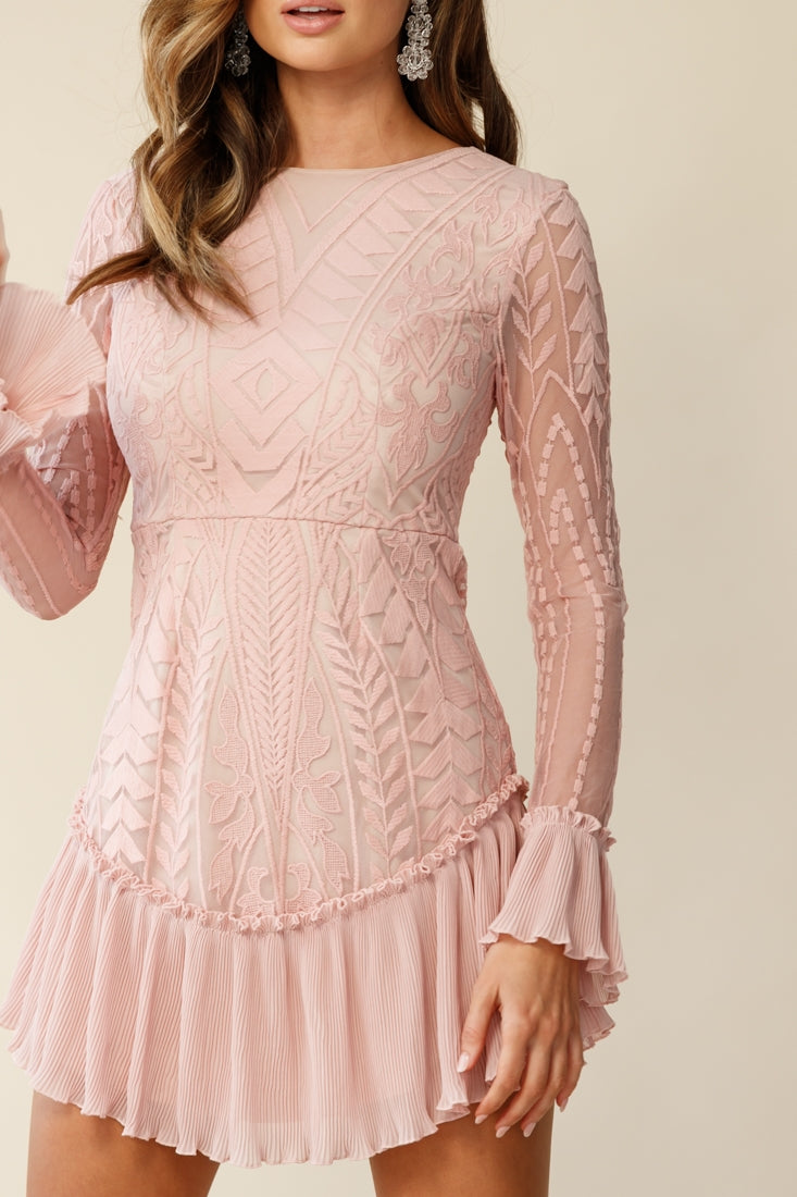 Dreamy Long Sleeve Mini Dress Blush by Selfie Leslie