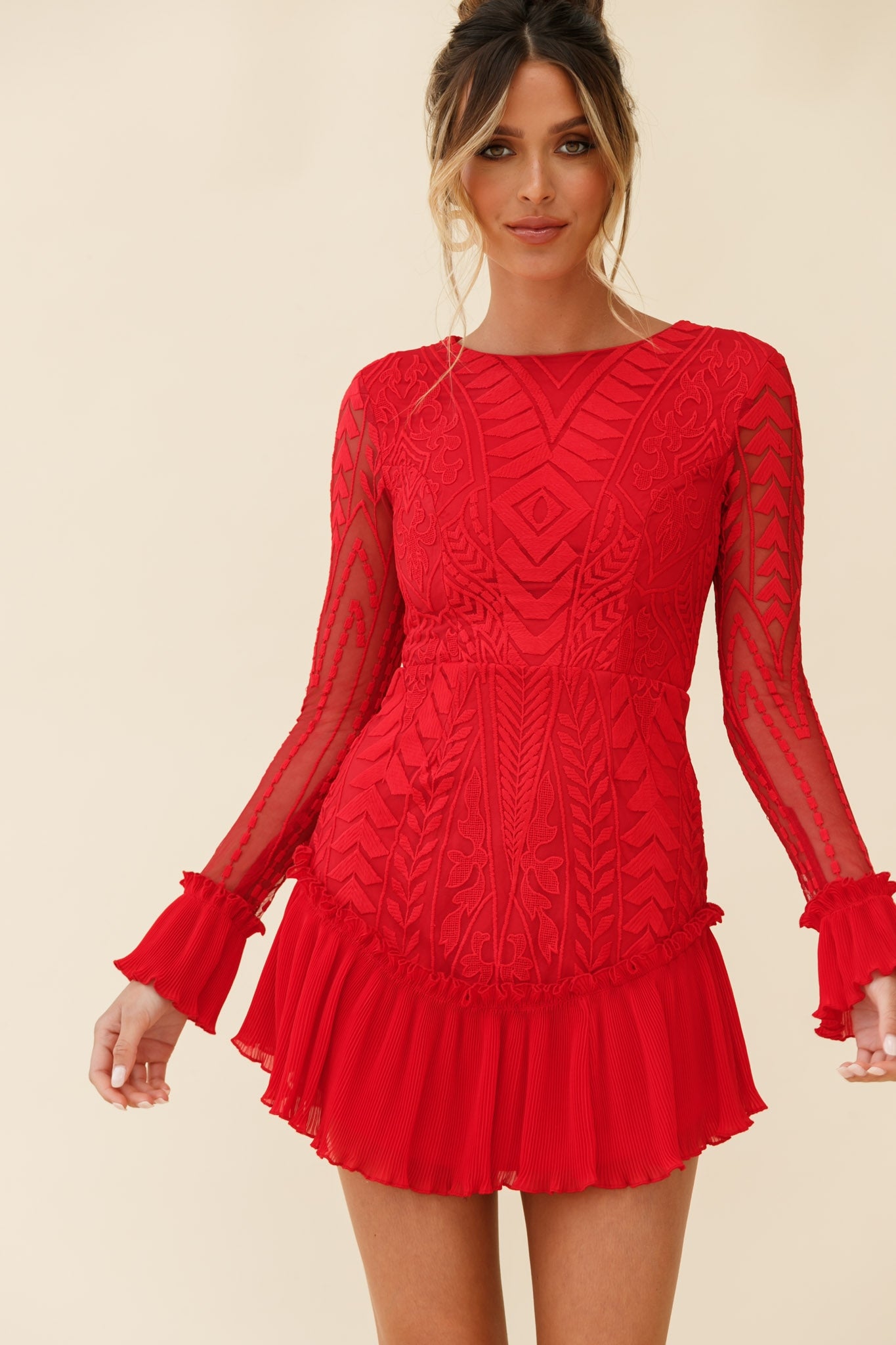 Dreamy Long Sleeve Mini Dress Red Dreamy Long Sleeve Mini Dress Red