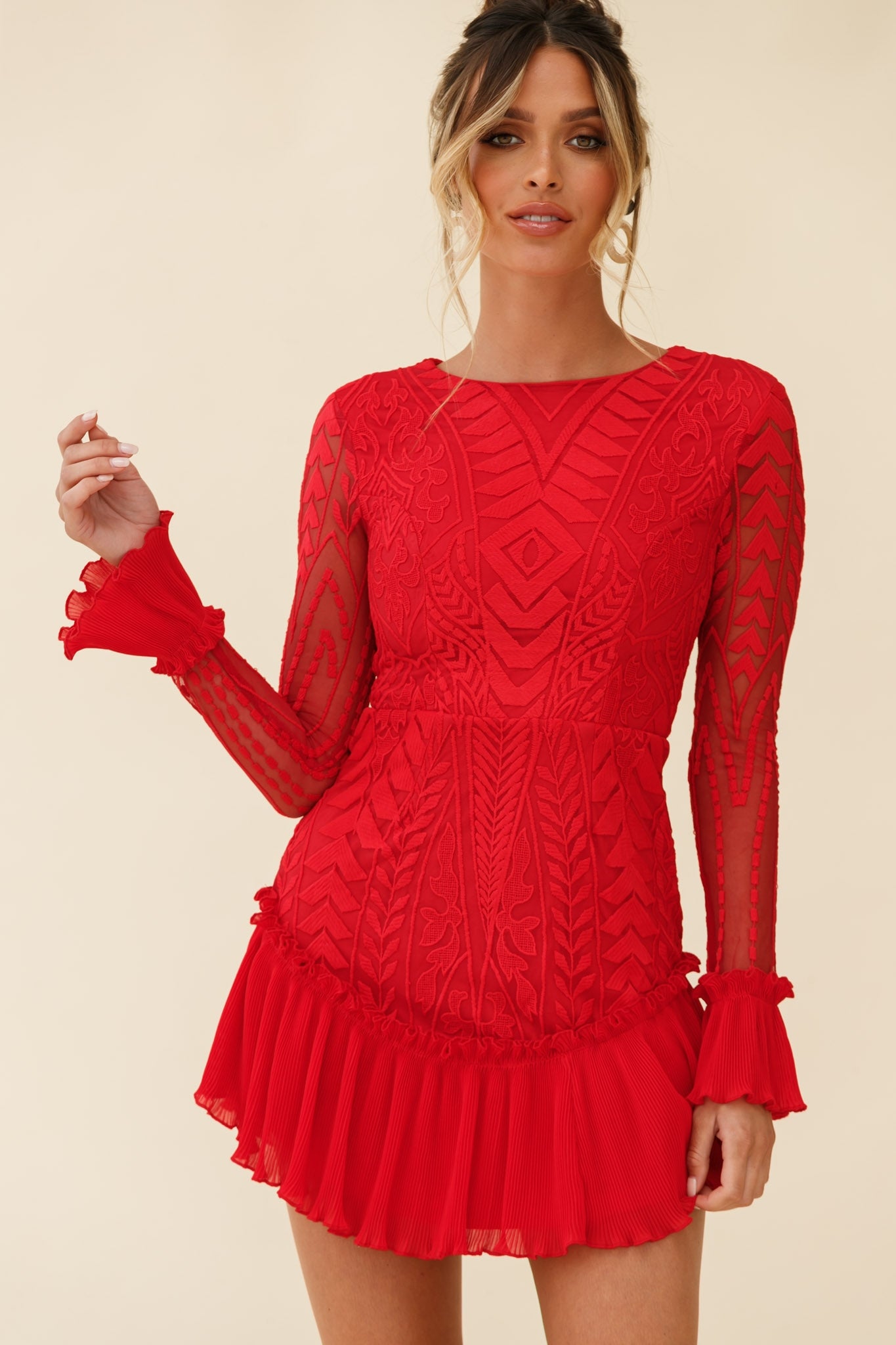 Dreamy Long Sleeve Mini Dress Red Dreamy Long Sleeve Mini Dress Red