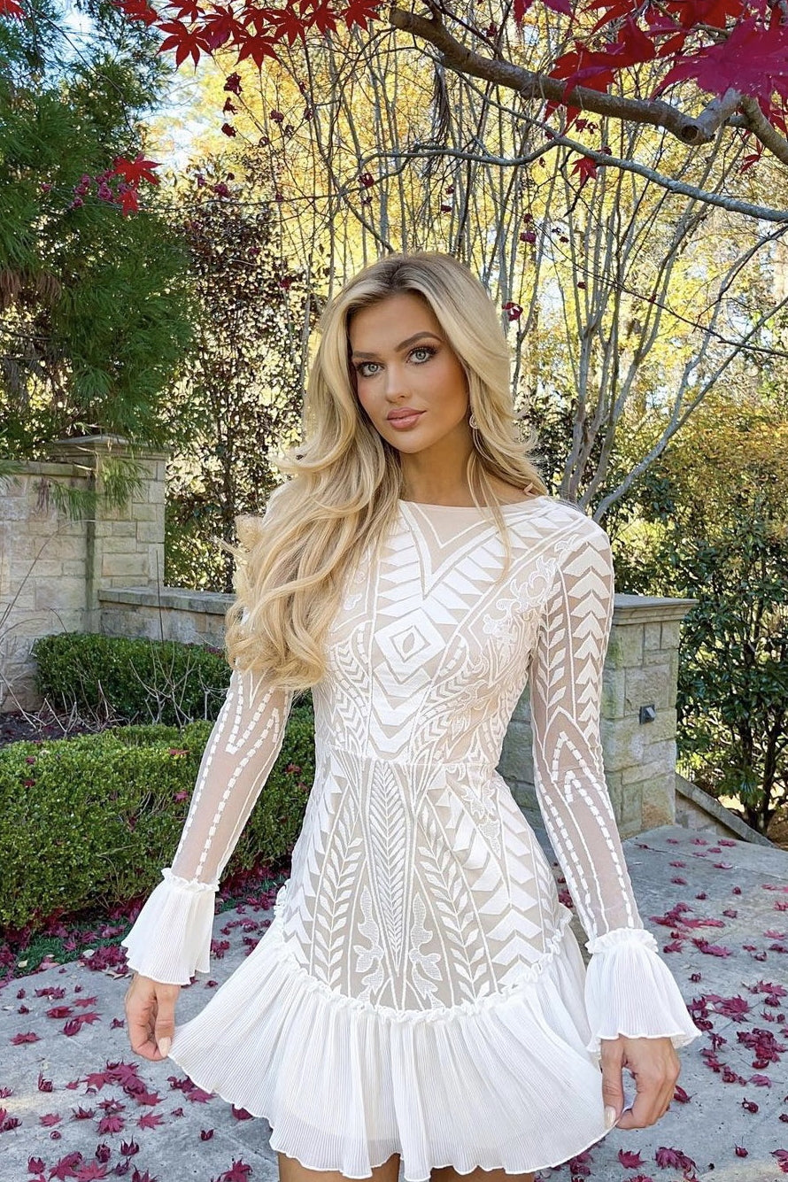 Dreamy Long Sleeve Mini Dress White by Selfie Leslie