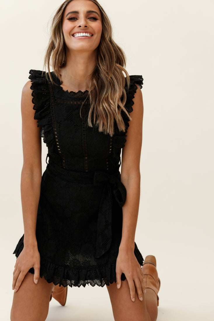 Prairie Crochet Frill Dress Black by Selfie Leslie