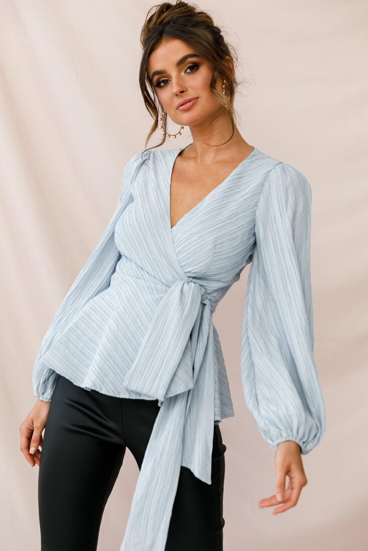 Macy Fit and Flare Wrap Top Blue by Selfie Leslie