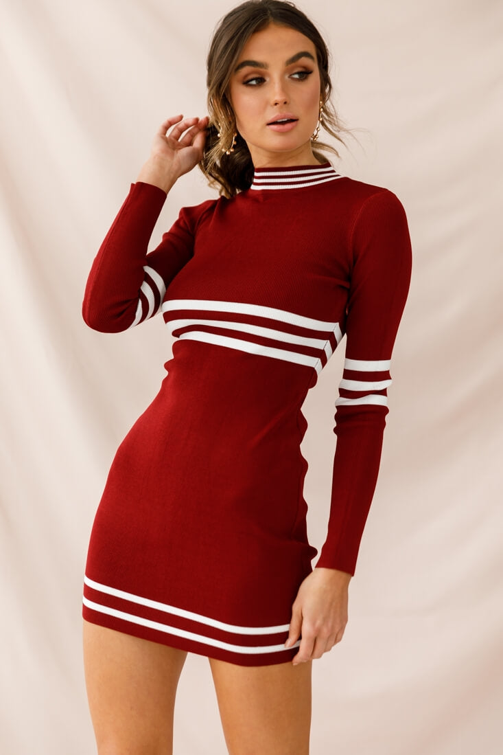 Varsity Long Sleeve Mini Dress Rose by Selfie Leslie