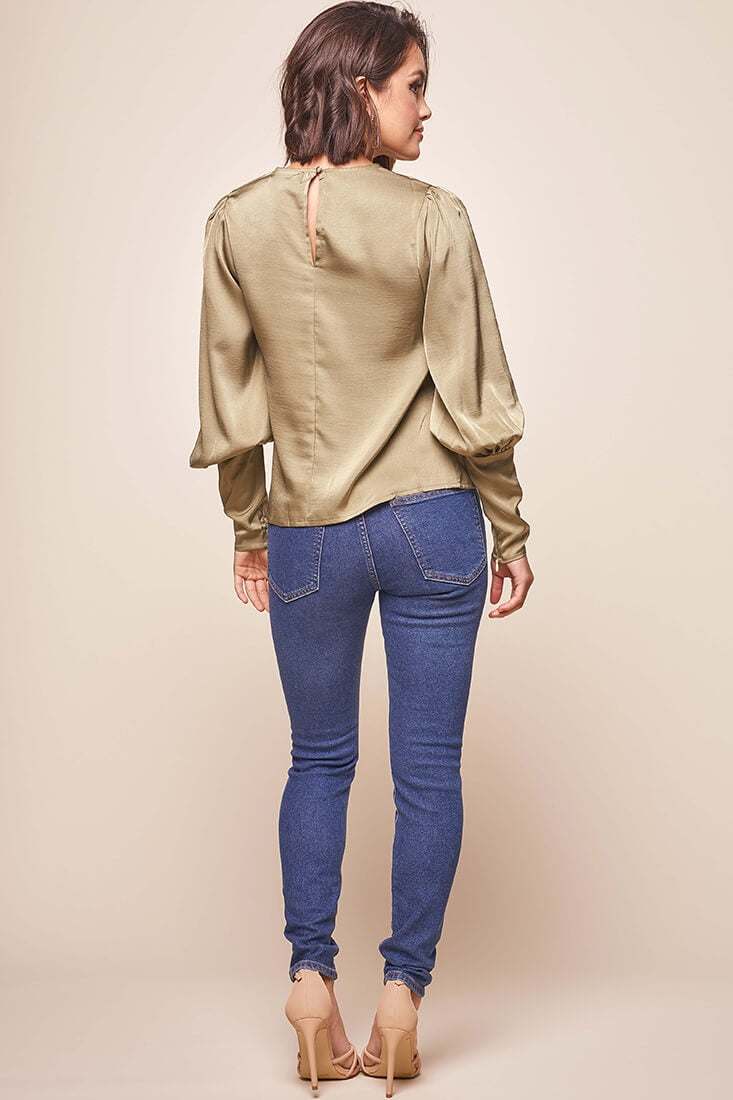 Westminster Leg-of-Mutton Sleeve Blouse Olive by Selfie Leslie