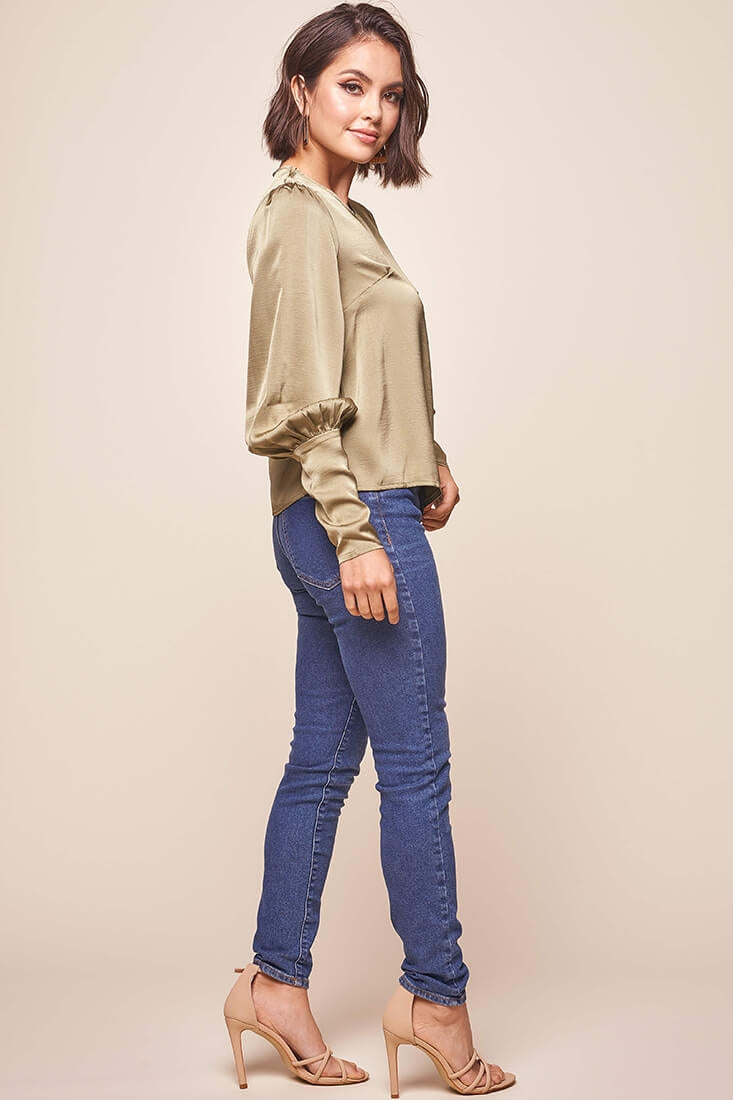 Westminster Leg-of-Mutton Sleeve Blouse Olive by Selfie Leslie
