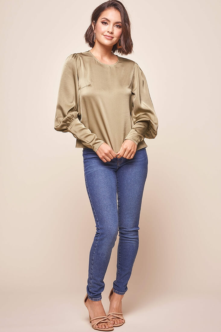 Westminster Leg-of-Mutton Sleeve Blouse Olive by Selfie Leslie