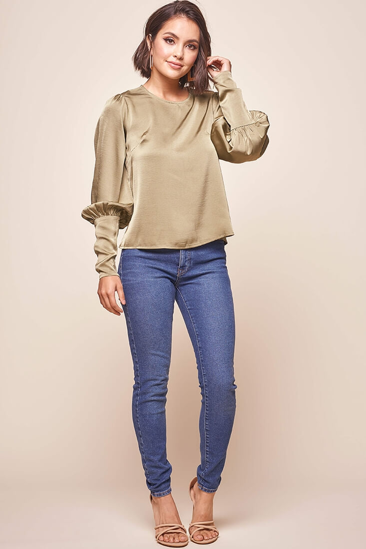 Westminster Leg-of-Mutton Sleeve Blouse Olive by Selfie Leslie
