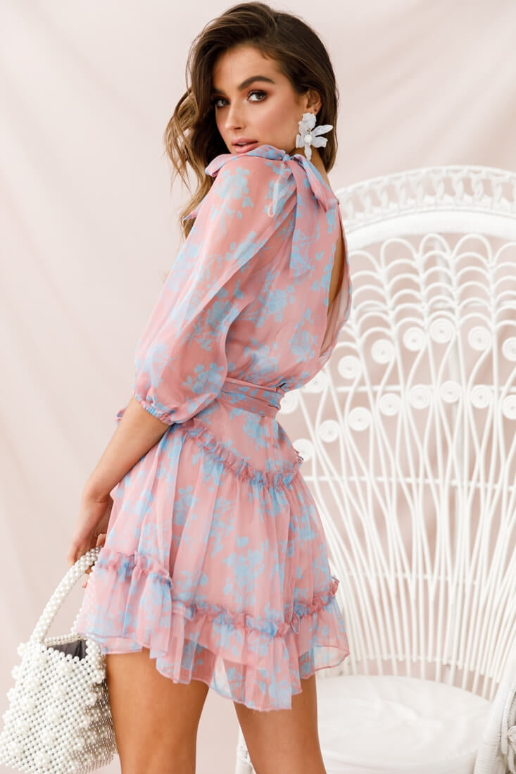 Bow-Peep 3/4 Sleeve Bow Detail Dress Rose by Selfie Leslie