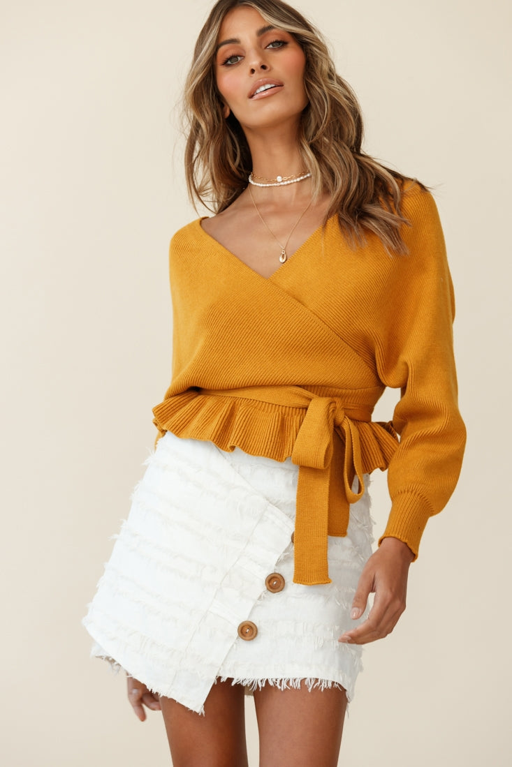 Amara Long Sleeve Knit Top Mustard by Selfie Leslie