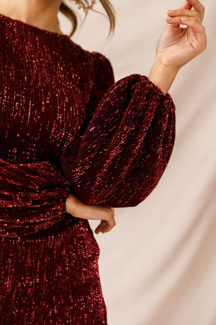 Tinsel Long Sleeve Sequin Mini Dress Plum by Selfie Leslie
