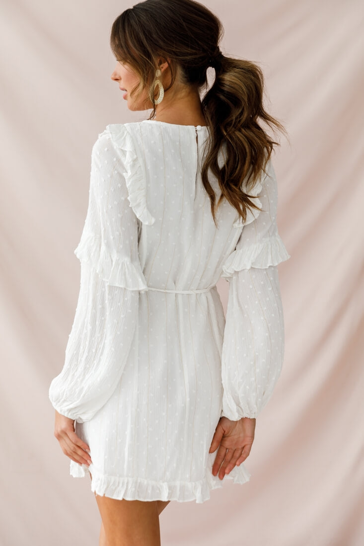 Maiden Long Sleeve Frill Dress White by Selfie Leslie