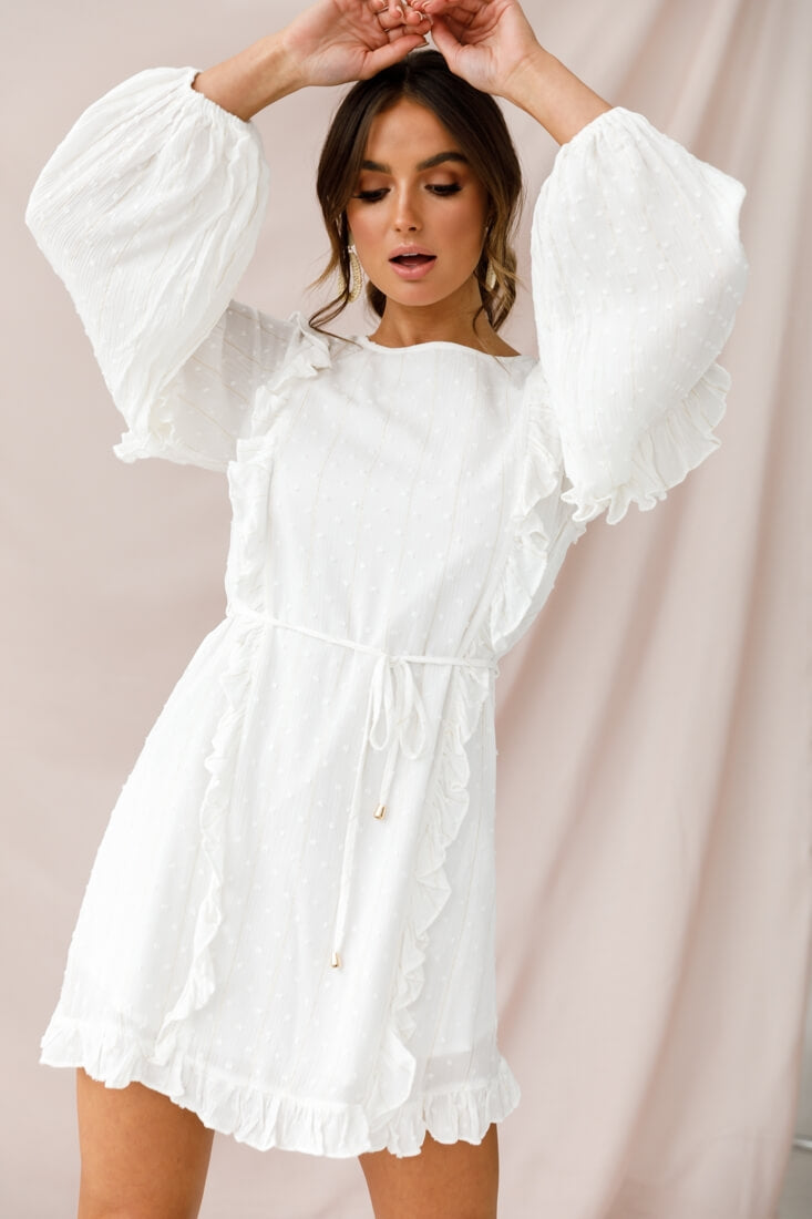 Maiden Long Sleeve Frill Dress White by Selfie Leslie