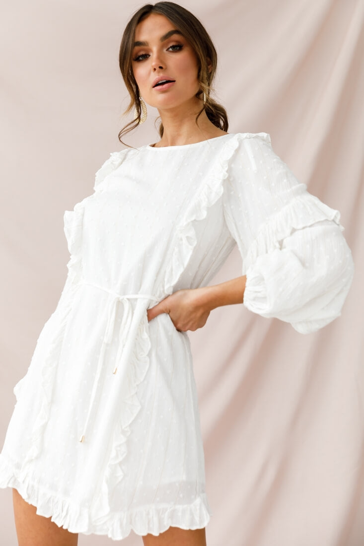 Maiden Long Sleeve Frill Dress White by Selfie Leslie