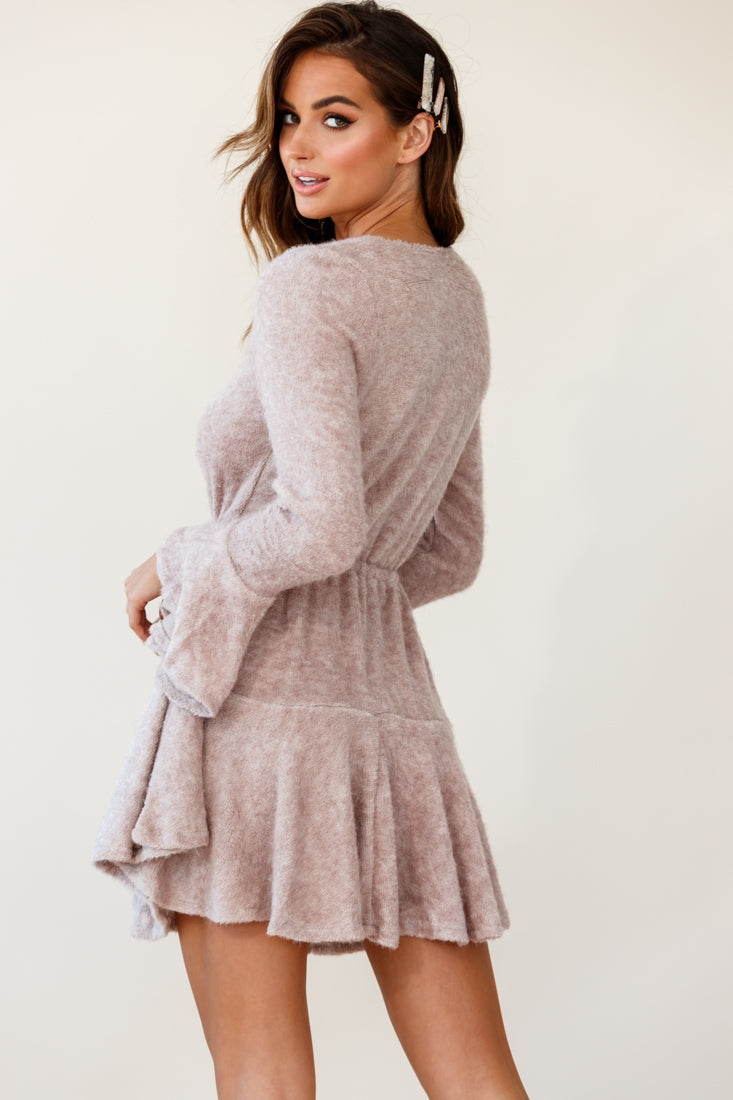 Wait For It Long Sleeve Drawstring Dress Blush by Selfie Leslie