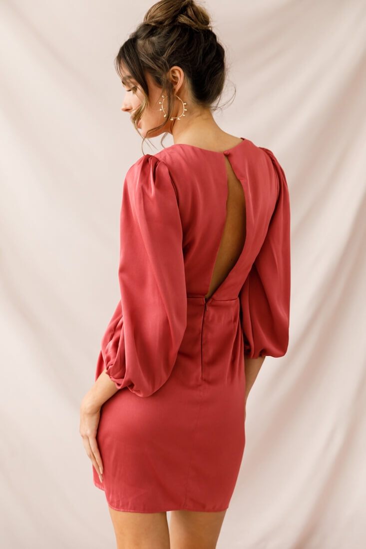 DeLisa Balloon Sleeve Mini Dress Rose by Selfie Leslie