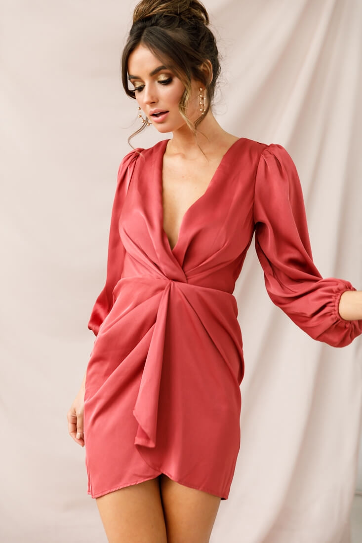 DeLisa Balloon Sleeve Mini Dress Rose by Selfie Leslie