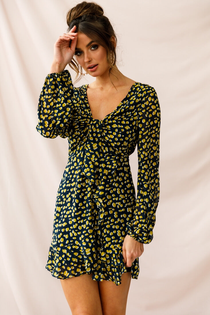 Carla Long Sleeve Bust Tie Dress Navy by Selfie Leslie