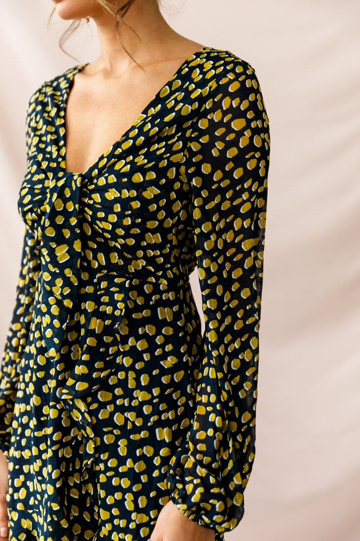 Carla Long Sleeve Bust Tie Dress Navy by Selfie Leslie
