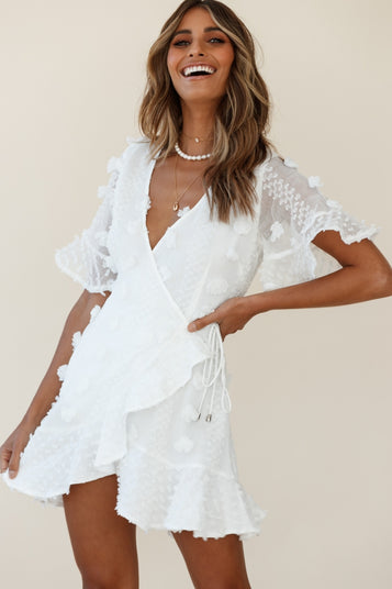 Shop the Chai Angel Sleeve Embellished Wrap Dress White | Selfie Leslie