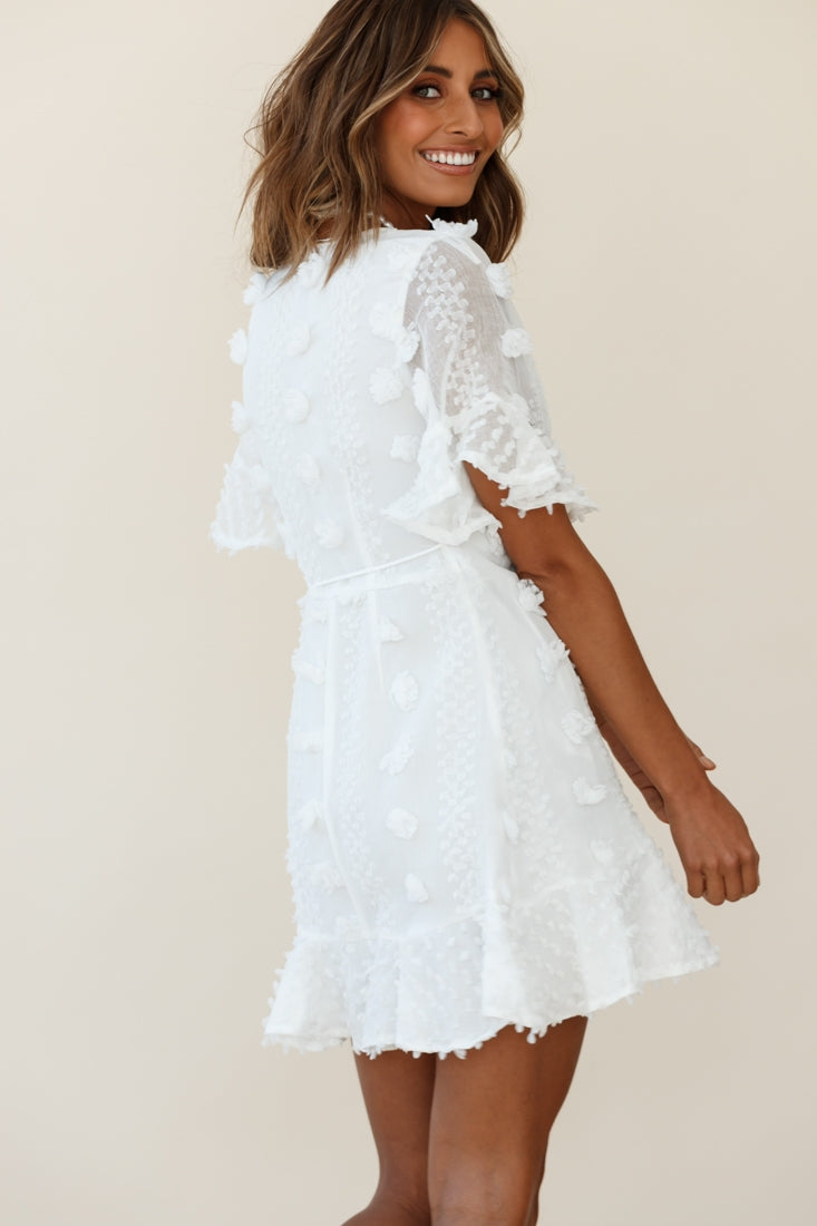 Chai Angel Sleeve Embellished Wrap Dress White by Selfie Leslie