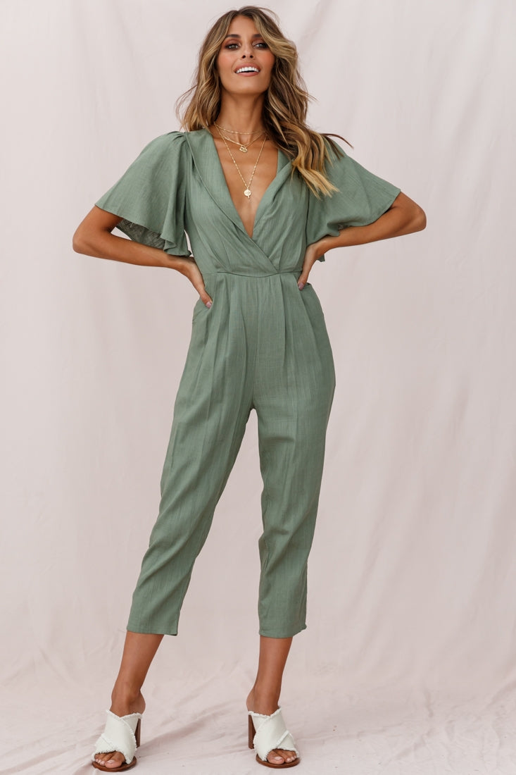 Dana Straight Leg Collared Neck Jumpsuit Olive by Selfie Leslie