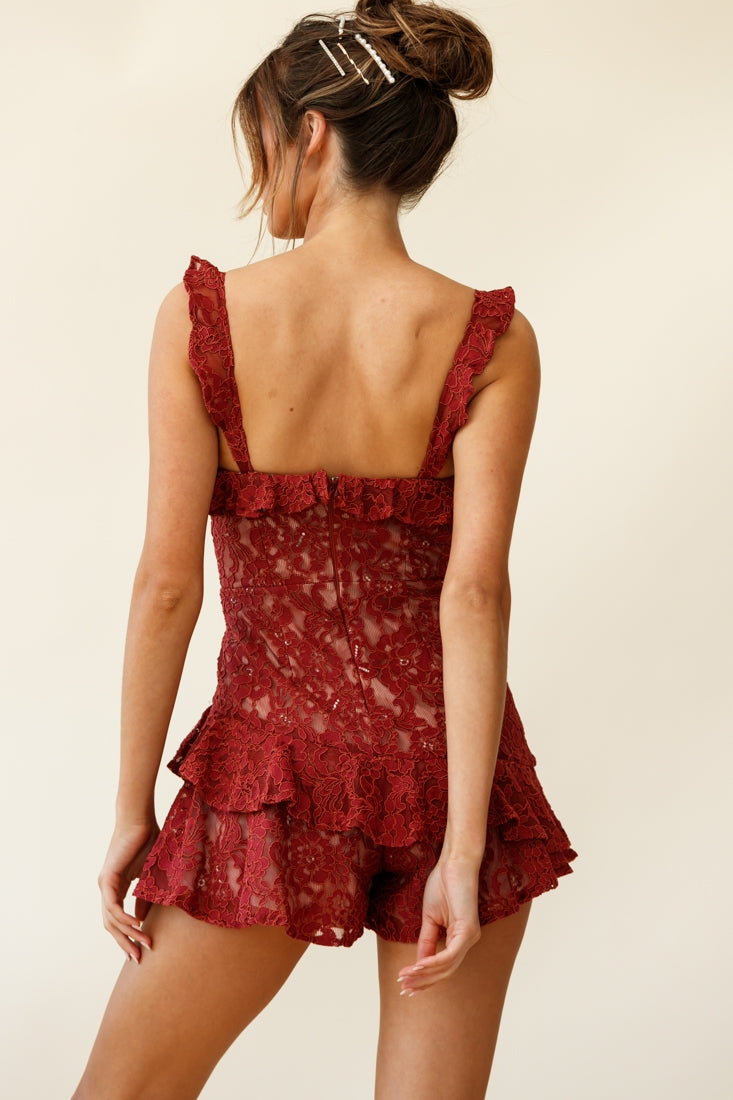 Oops I Did It Again Frill Detail Lace Romper Red by Selfie Leslie