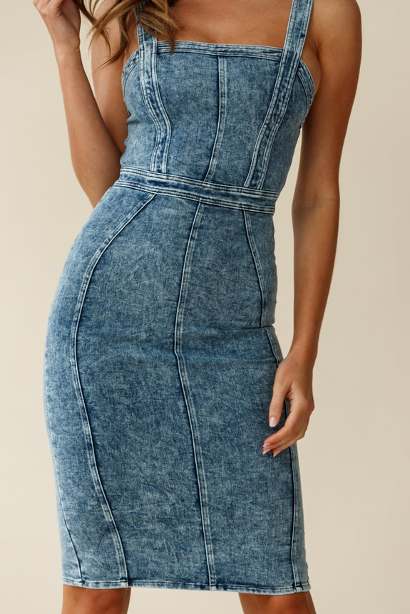 Shalom Structured Bodycon Dress Washed Blue