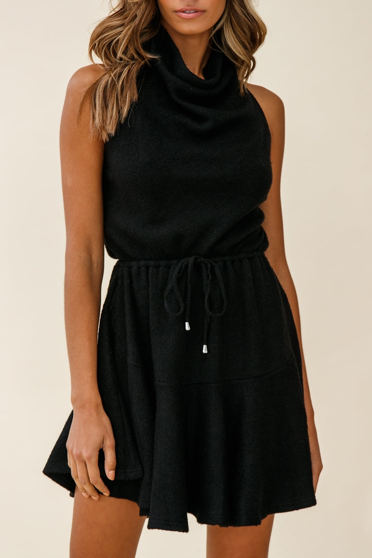 Cosette Cowl Halterneck Knit Dress Black by Selfie Leslie
