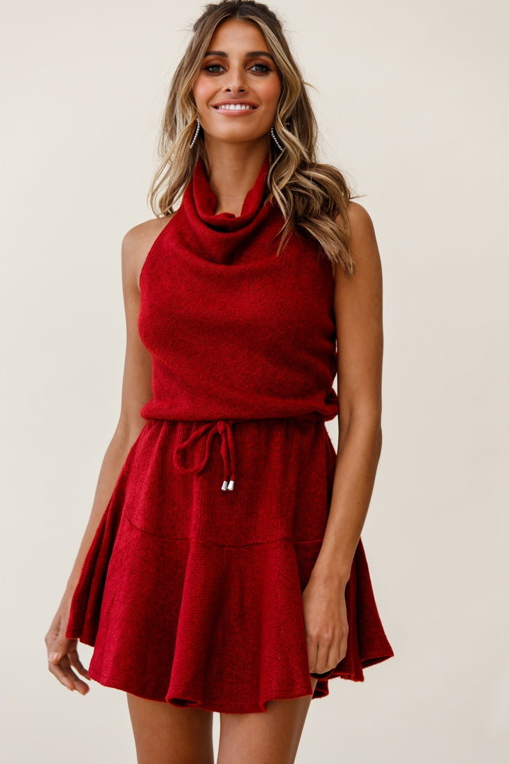 Cosette Cowl Halterneck Knit Dress Wine by Selfie Leslie