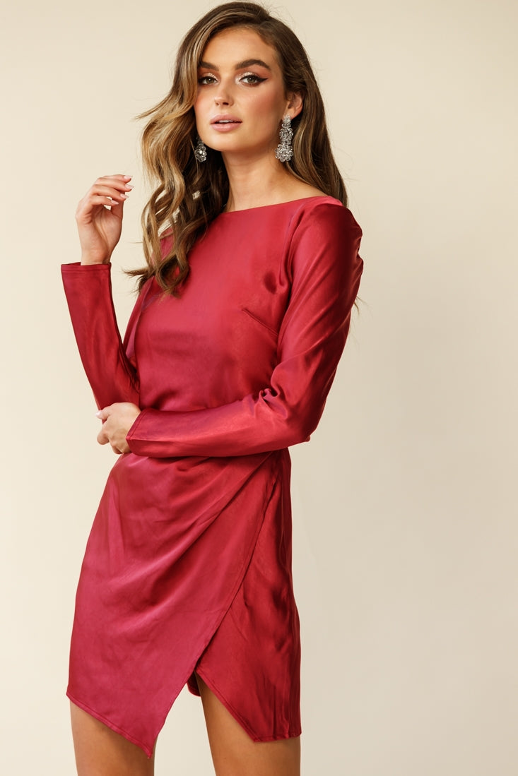Thank Me Later Long Sleeve Open Back Dress Wine by Selfie Leslie