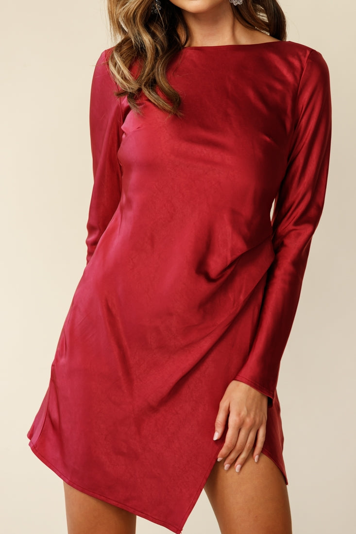 Thank Me Later Long Sleeve Open Back Dress Wine by Selfie Leslie