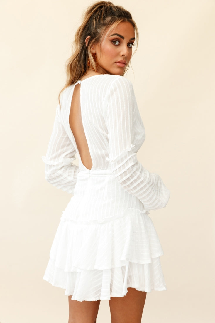 Neve Balloon Sleeve Layered Ruffle Hem Dress White by Selfie Leslie