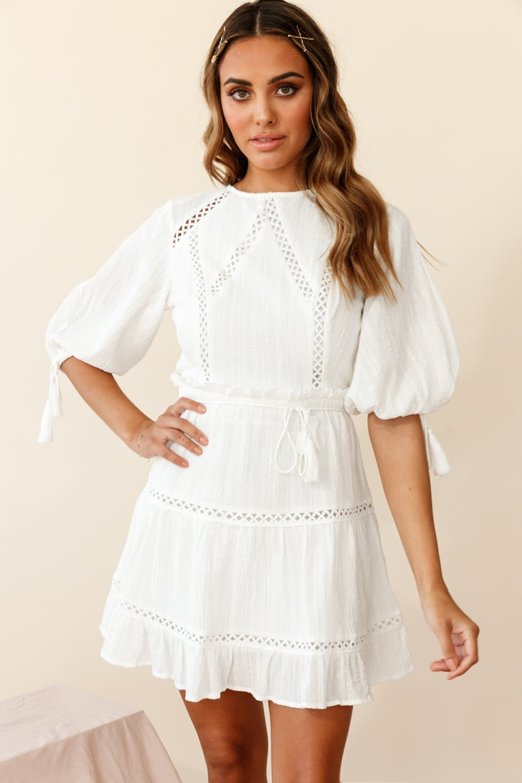Antonia Half Puff Sleeve Crochet Detail Dress White Selfie Leslie Antonia Half Puff Sleeve Crochet Detail Dress White Selfie Leslie