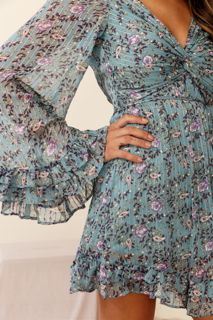 Perri Bell Sleeve Twist Knot Bust Dress Paisley Print Midnight Blue by Selfie Leslie