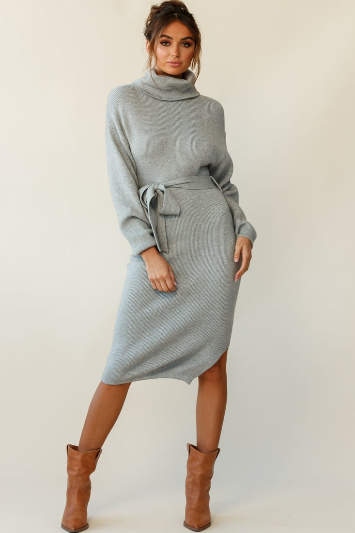 Marco Long Sleeve Turtleneck Knit Midi Dress Grey by Selfie Leslie