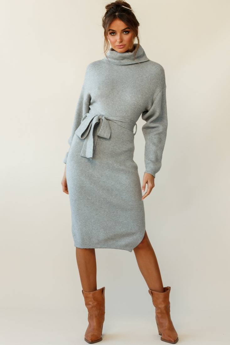 Marco Long Sleeve Turtleneck Knit Midi Dress Grey by Selfie Leslie