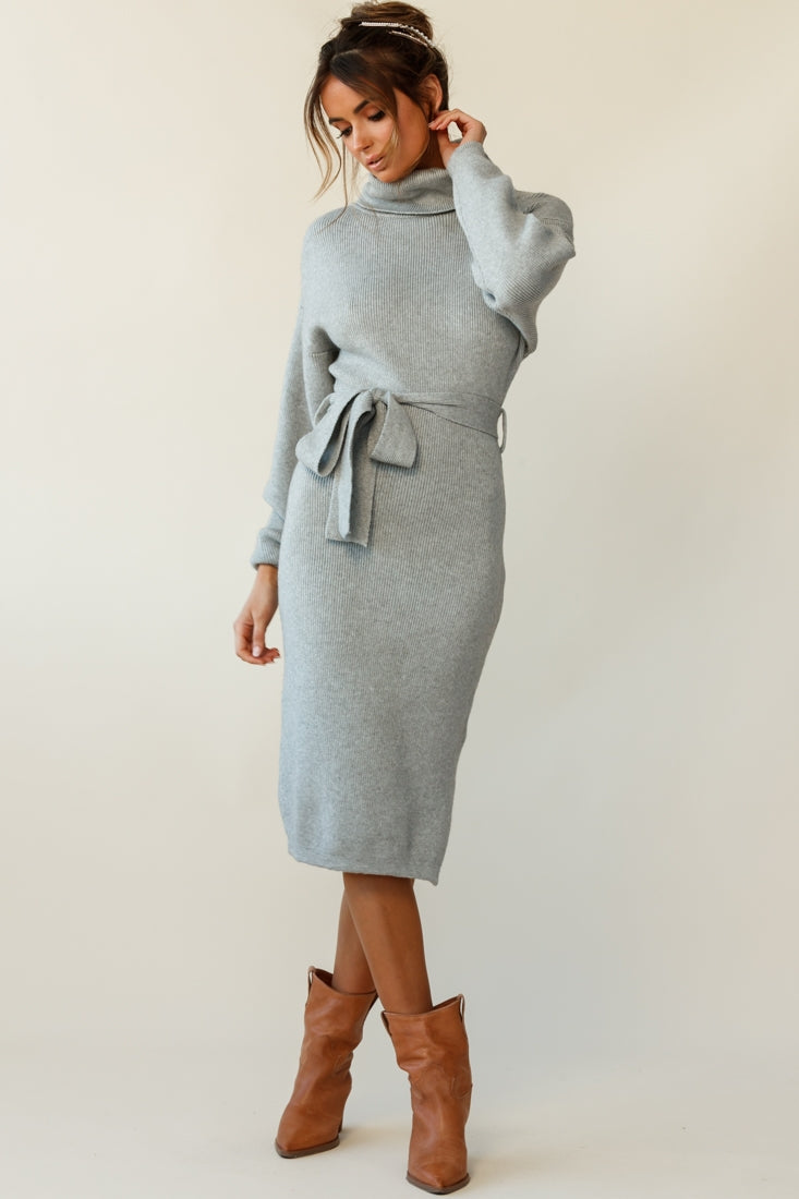 Marco Long Sleeve Turtleneck Knit Midi Dress Grey by Selfie Leslie