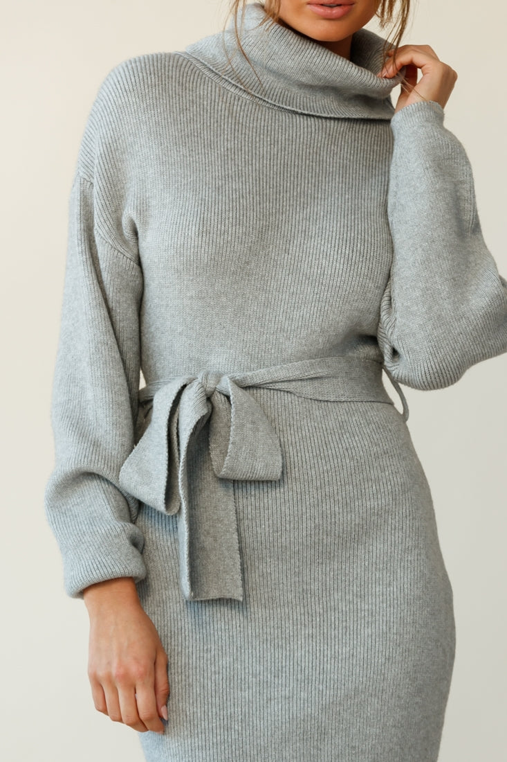 Marco Long Sleeve Turtleneck Knit Midi Dress Grey by Selfie Leslie