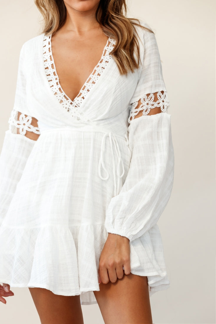 Chloe Long Balloon Sleeve Lace-Up Back Dress White by Selfie Leslie