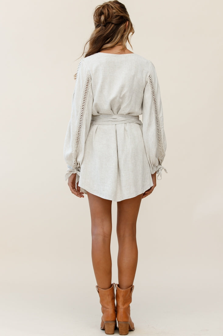 Ruthie Balloon Sleeve Crochet Insert Dress Natural by Selfie Leslie
