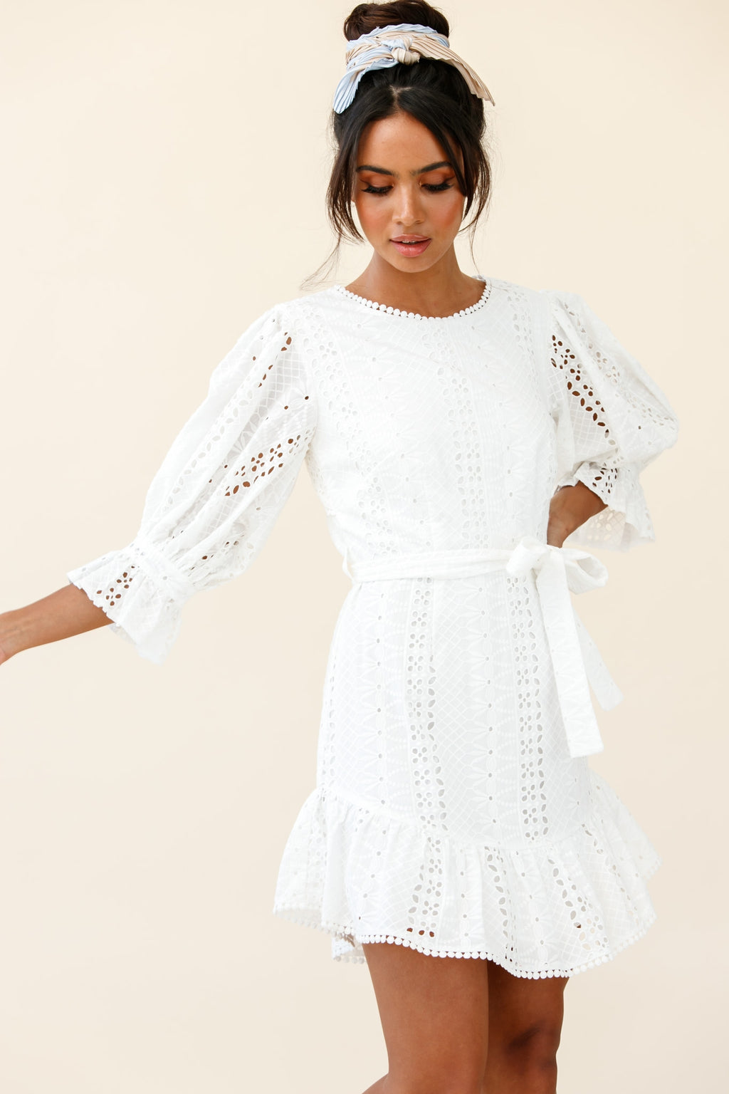 Sweet Sunshine Cut-Out Back Embroidery Dress White by Selfie Leslie