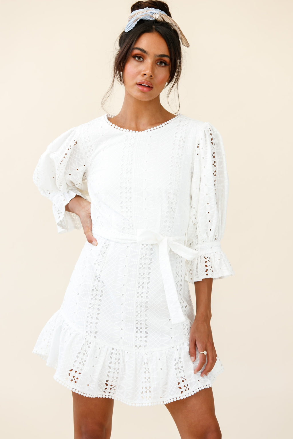 Sweet Sunshine Cut-Out Back Embroidery Dress White by Selfie Leslie