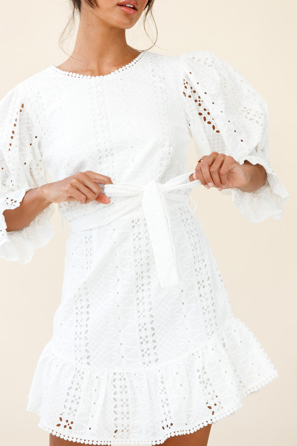 Sweet Sunshine Cut-Out Back Embroidery Dress White by Selfie Leslie