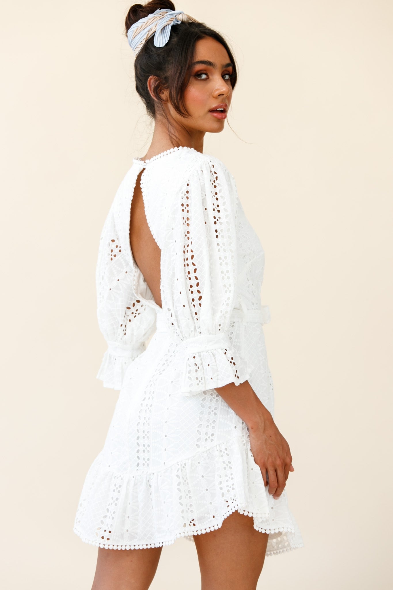 Sweet Sunshine Cut-Out Back Embroidery Dress White by Selfie Leslie
