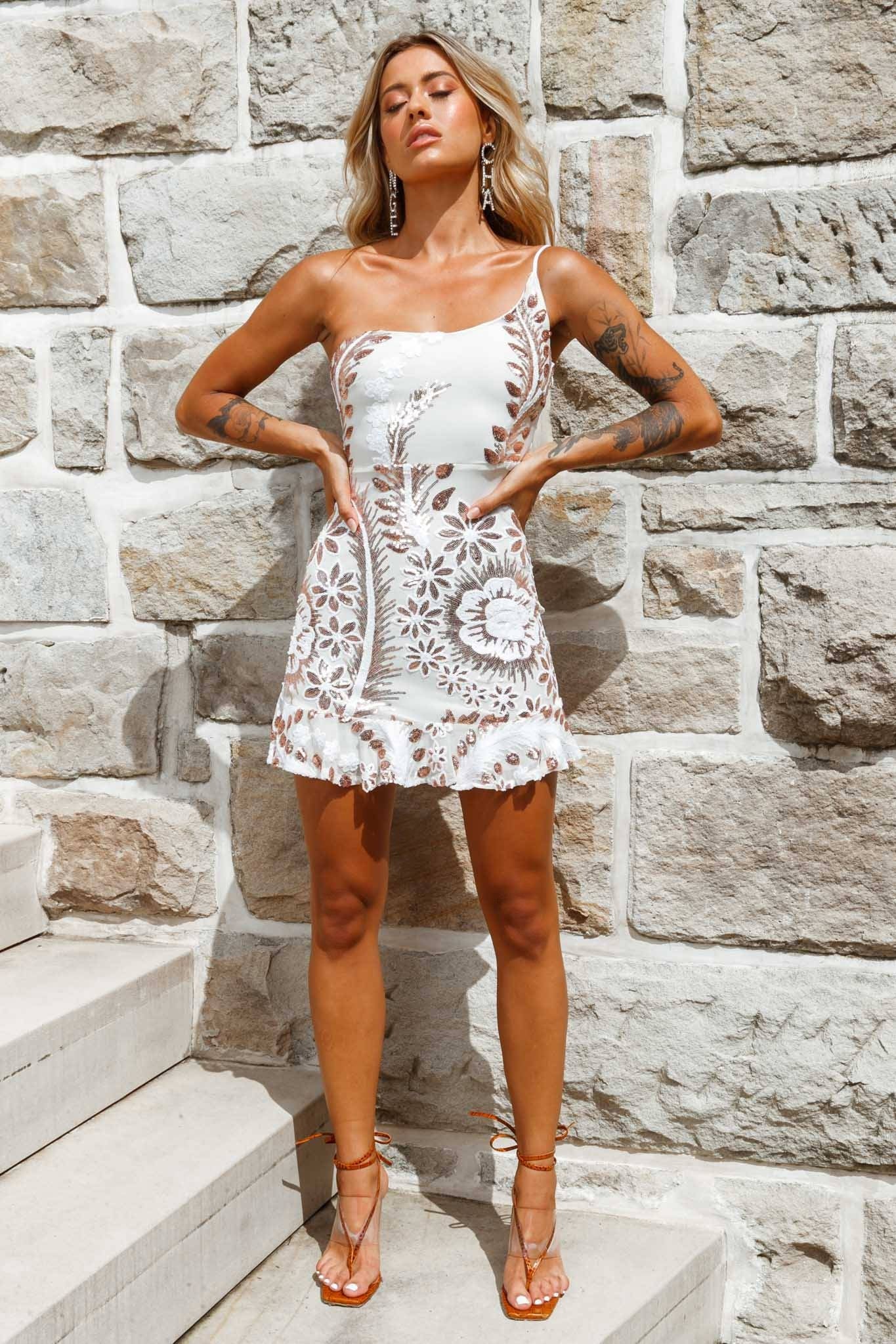 Women's Dresses Don't Wait Up One Shoulder Sequin Dress White/Gold XL by Selfie Leslie Clearance Women's Dresses Don't Wait Up One Shoulder Sequin Dress White/Gold XL by Selfie Leslie Clearance
