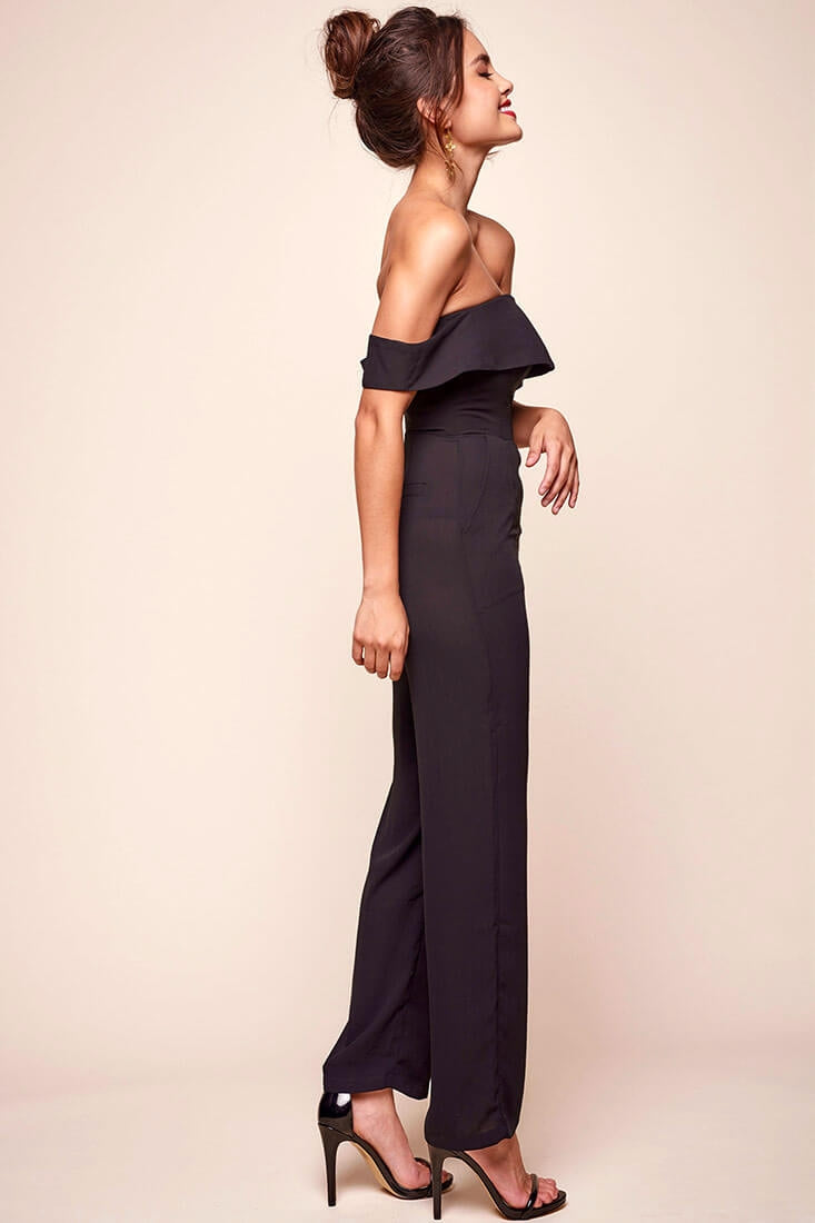 Sarah Summer Nights Ruffle Top Jumpsuit Black by Selfie Leslie