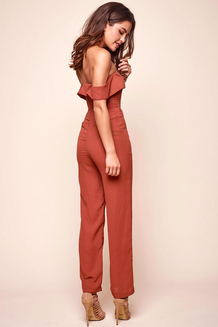 Sarah Dressy Ruffle Top Jumpsuit Orange Rust by Selfie Leslie