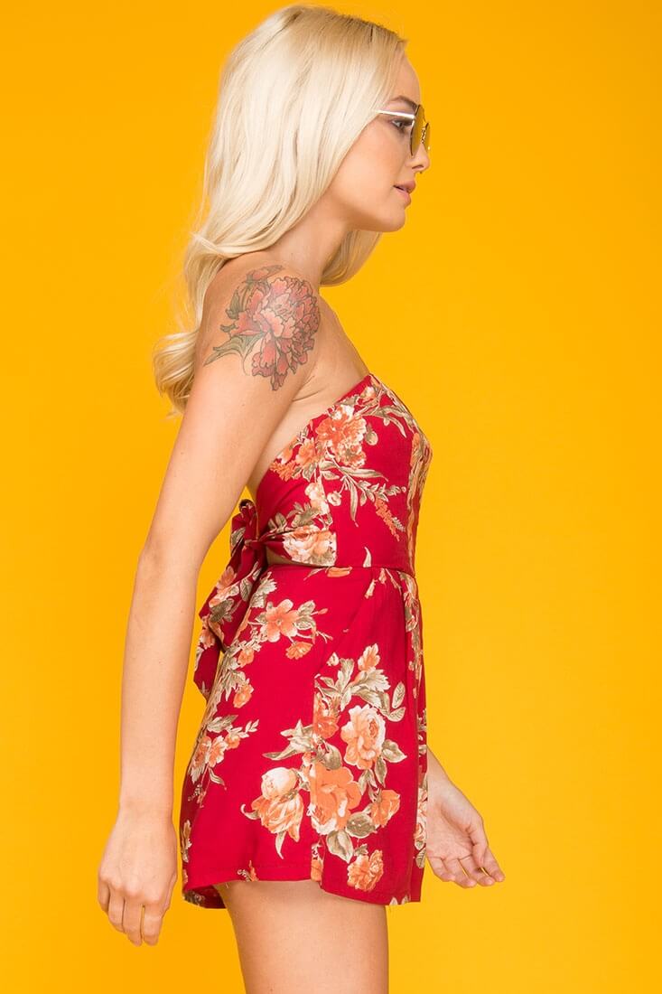 Claire Open Back Floral Romper Red by Selfie Leslie